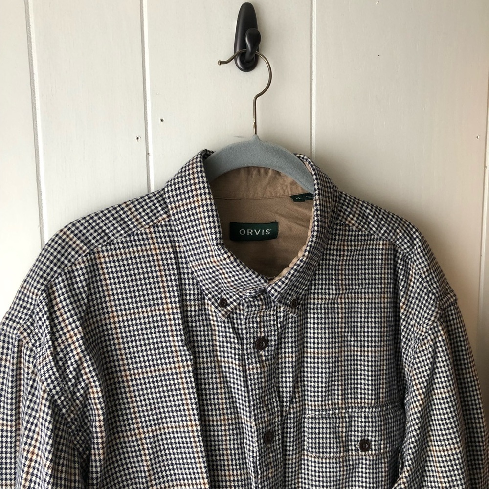 * ORVIS Blue Beige Plaid Men’s L/S Button Down Size XXL Shirt